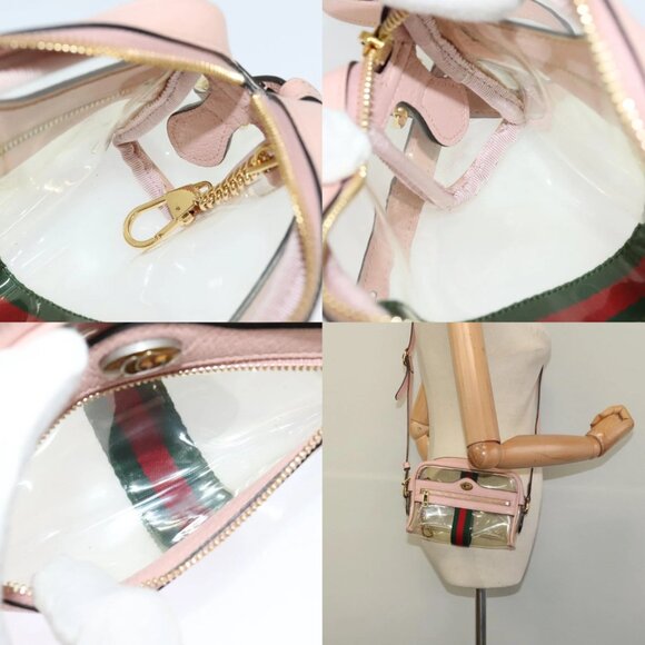 GUCCI Web Sherry Line Shoulder Bag Vinyl Clear Red Green 517350 Auth ki5631AV - Picture 15 of 16